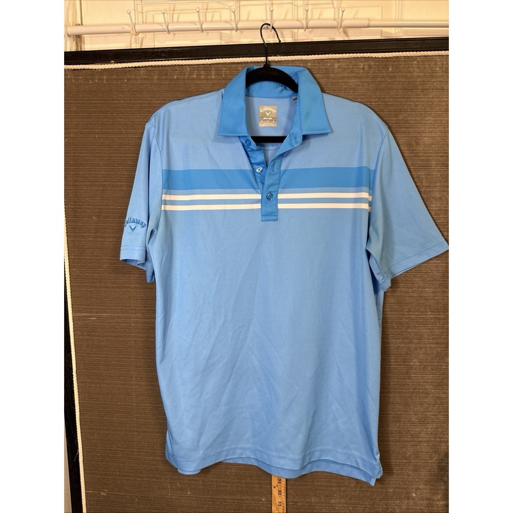 Callaway Opti Dri Mens Medium Short Sleeve Golf Polo Shirt Turquoise Blue SeePic